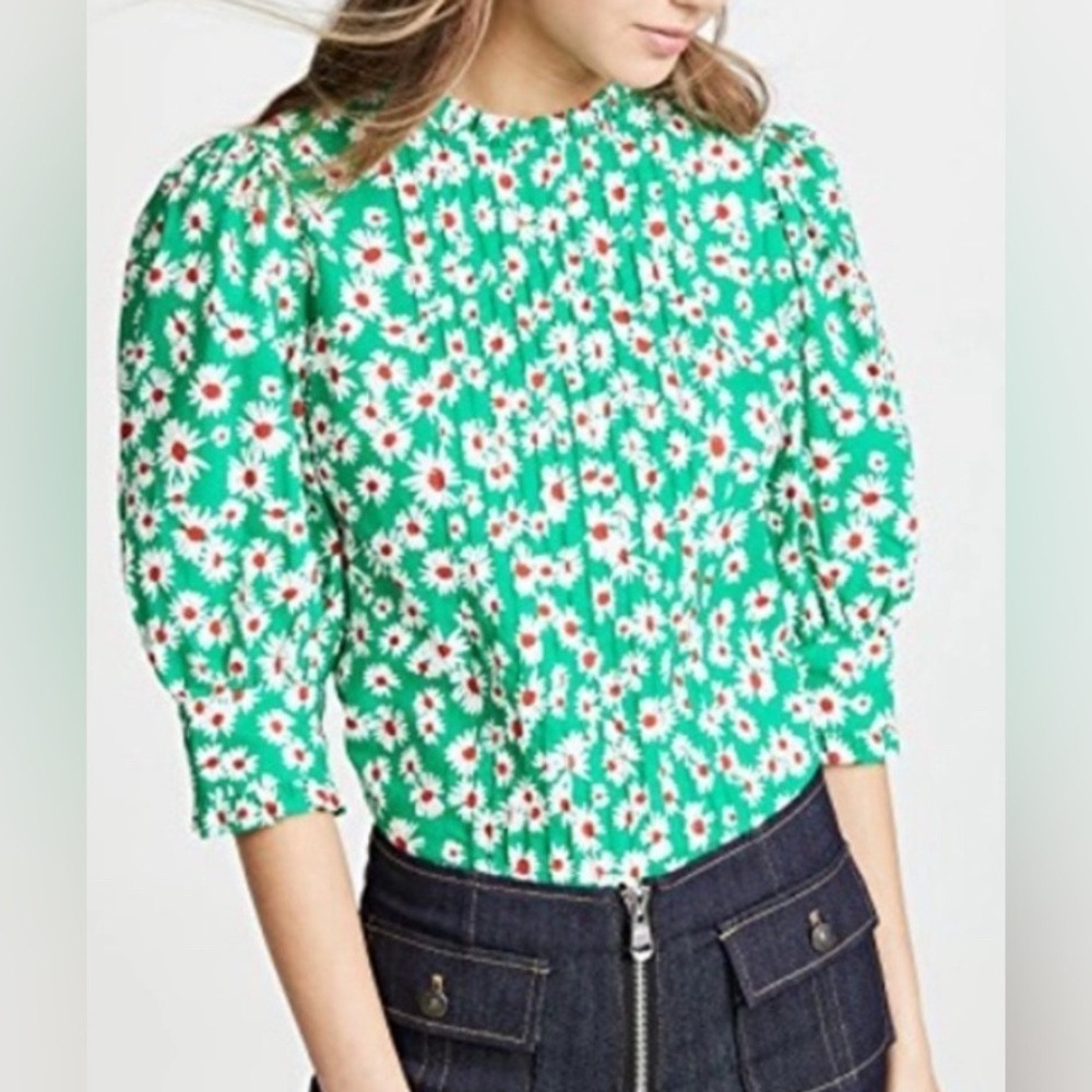 RIXO London Mandy Daisy puff sleeve crop blouse Top cottagecore size M